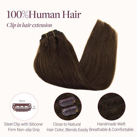 Close-up of GOO GOO Clip in Hair Extensions clips and texture