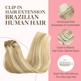 Close-up of GOO GOO Clip in Hair Extensions clips and texture