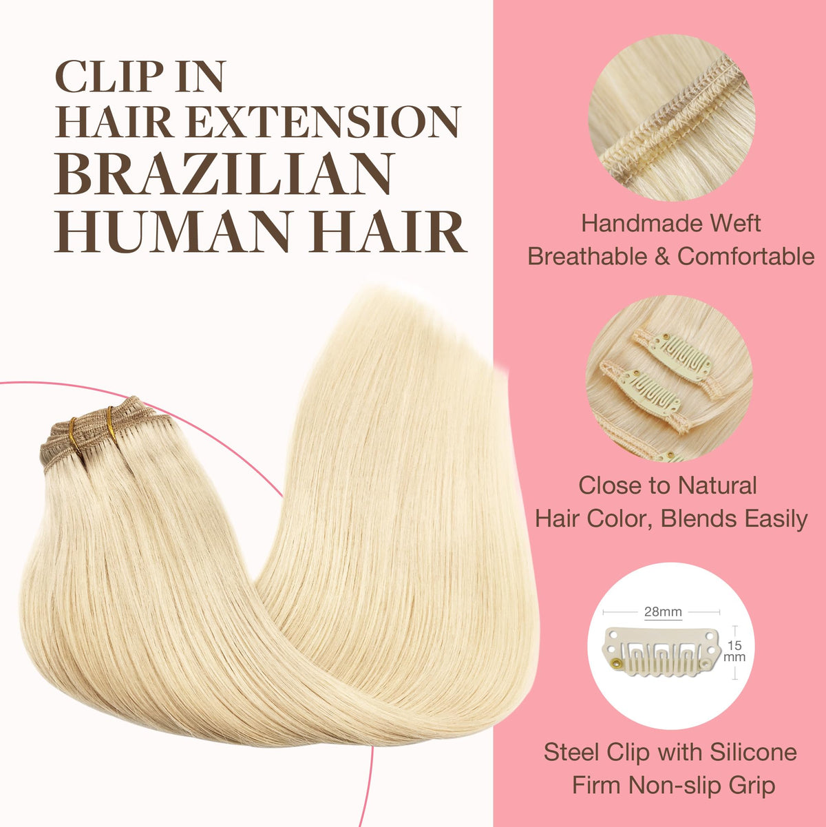 Close-up of GOO GOO Clip in Hair Extensions clips and texture