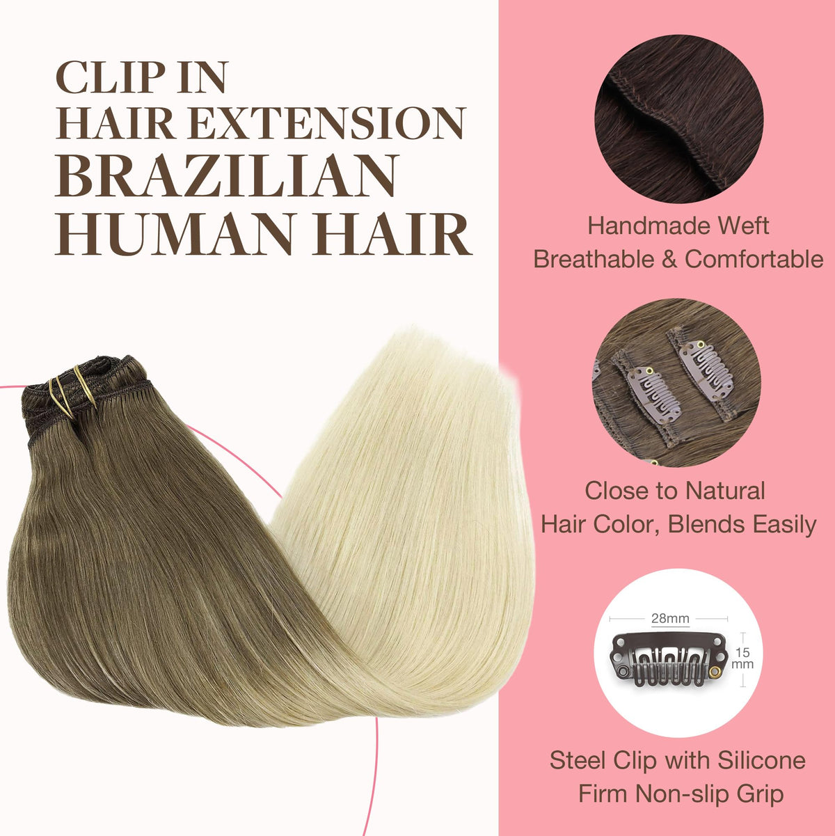 Close-up of GOO GOO Clip in Hair Extensions clips and texture