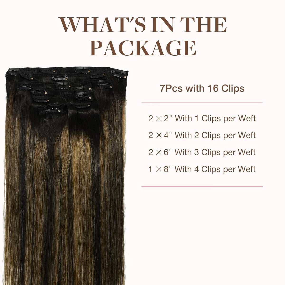 Close-up of GOO GOO Clip in Hair Extensions clips and weft