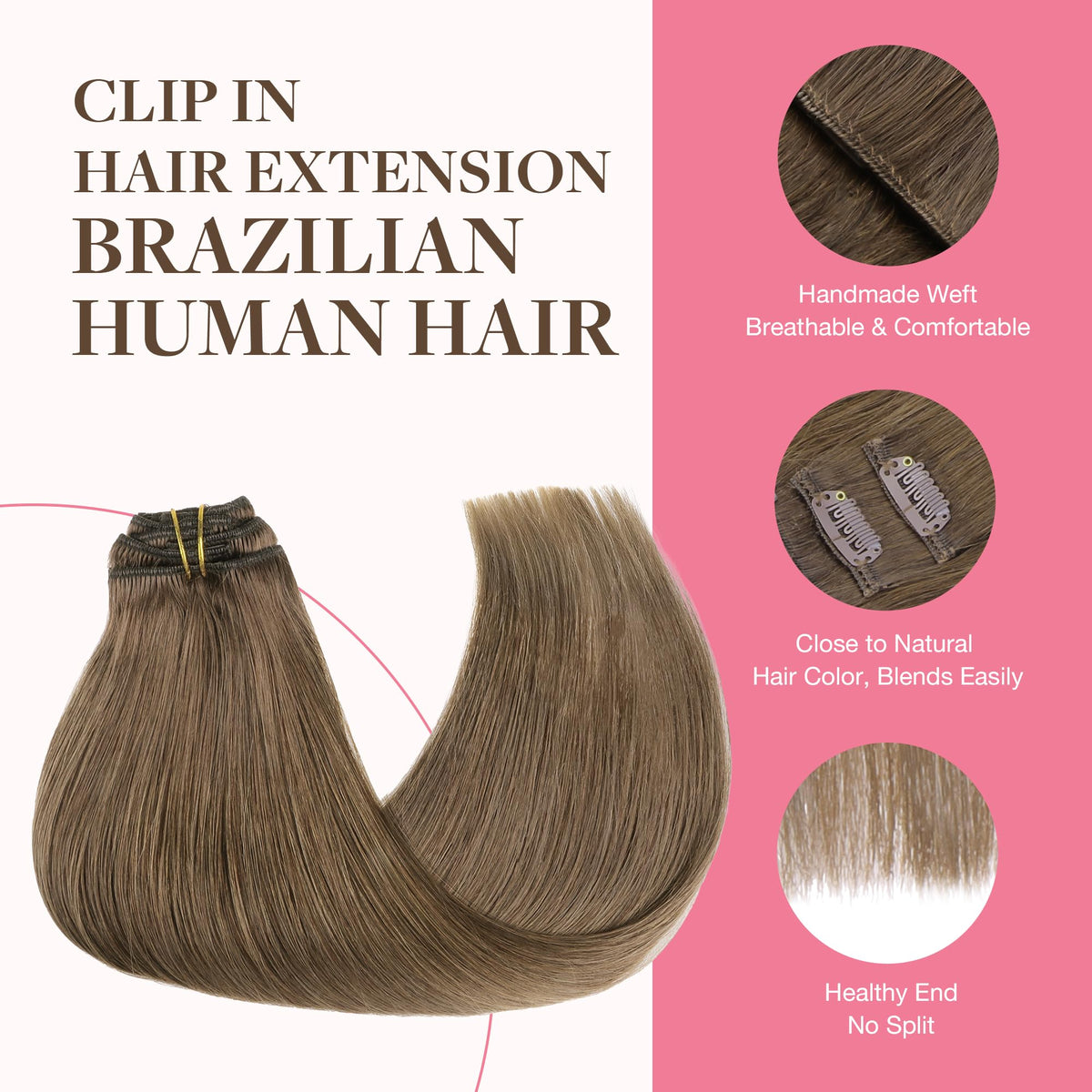 Close-up of GOO GOO Clip in Hair Extensions with silicone clips