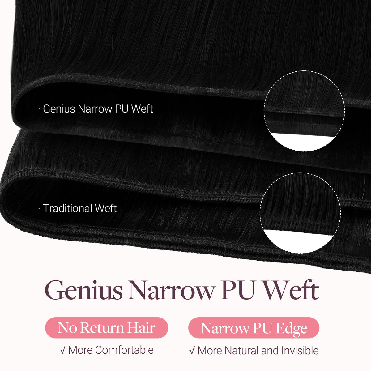 Close-up of GOO GOO PU Weft Hair Extensions texture