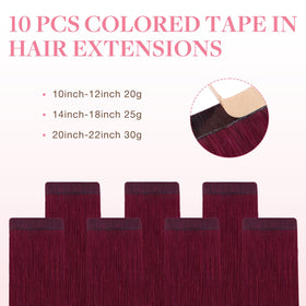Close-up of GOO GOO Tape in Hair Extensions Burgundy Red tape