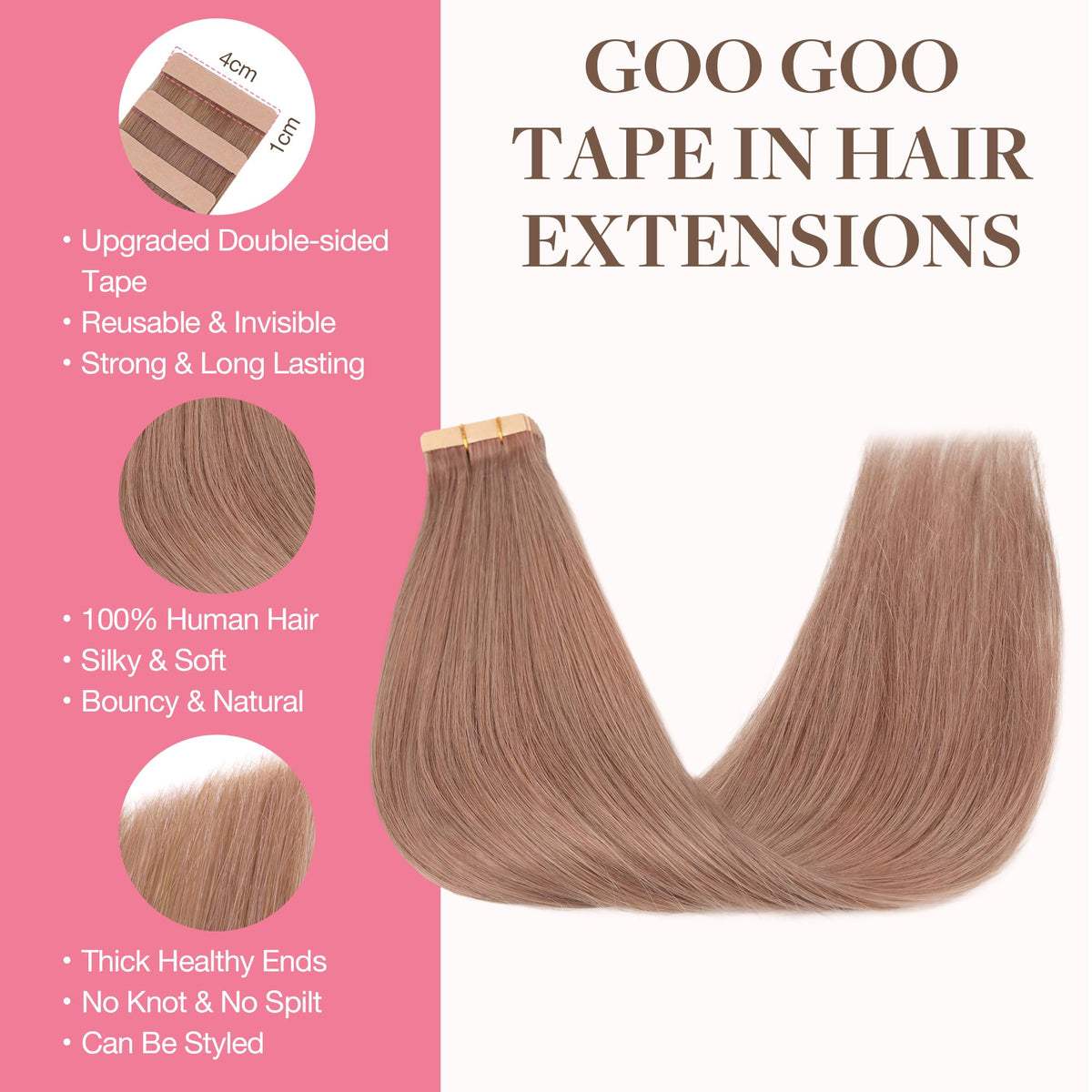 Close-up of GOO GOO Tape in Hair Extensions with skin weft tape