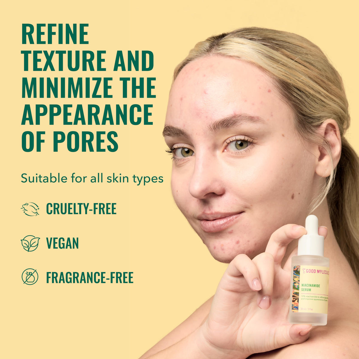 Close-up of Good Molecules Niacinamide Serum with dropper