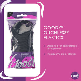Close-up of GOODY Ouchless Hair Elastics showing no-metal design