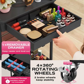 Close-up of Goovilla Rolling Makeup Organizer Cart 360° wheels