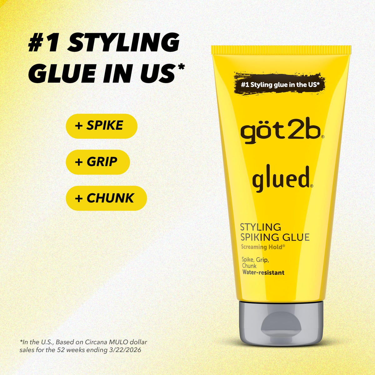 Close-up of Got2B Glued Styling Spiking Hair Gel tube showing the cap
