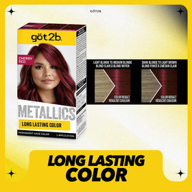 Close-up of Got2B Metallics Cherry Red hair dye application