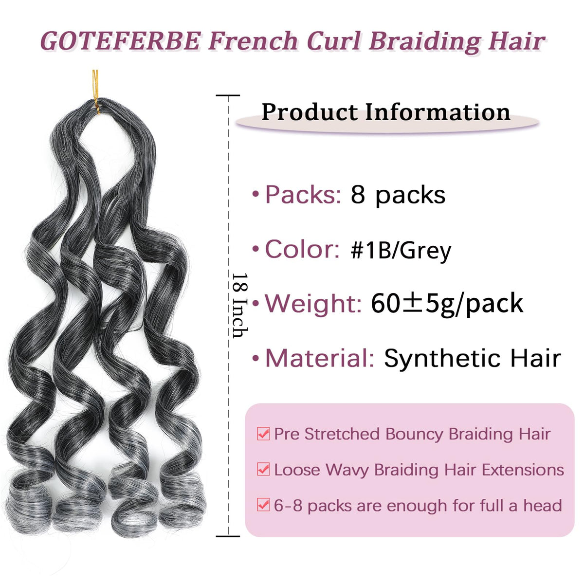 Close-up of GOTEFERBE French curl braiding hair texture