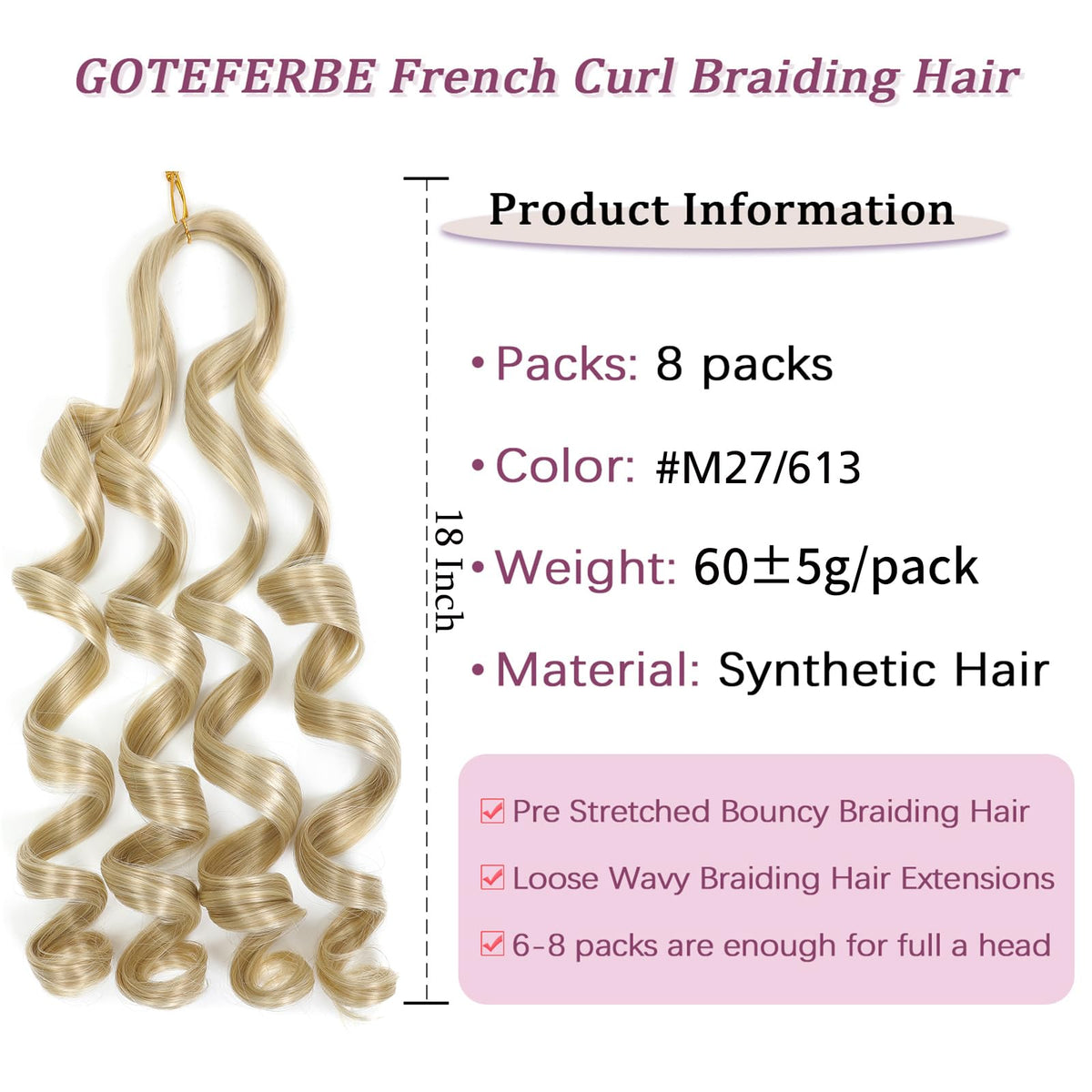 Close-up of GOTEFERBE French Curl Braiding Hair texture