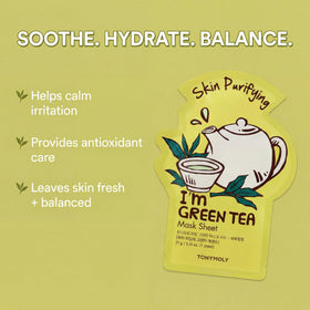 Close-up of Green Tea sheet mask from TONYMOLY I'm Real Set