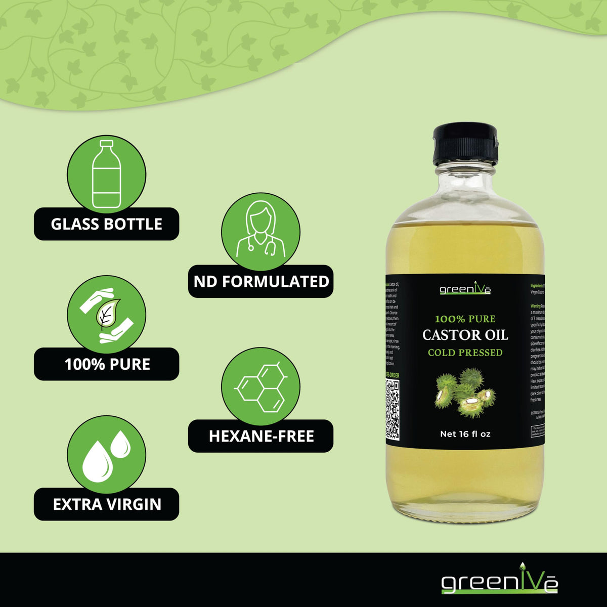 Close-up of GreenIVe castor oil texture in a glass bottle