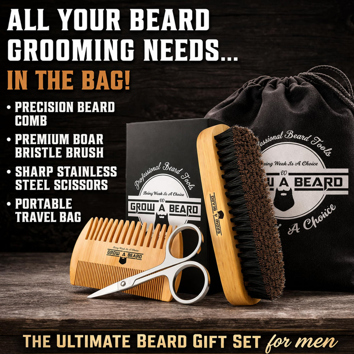 Close-up of GROW ALPHA BEARD natural boar bristle brush