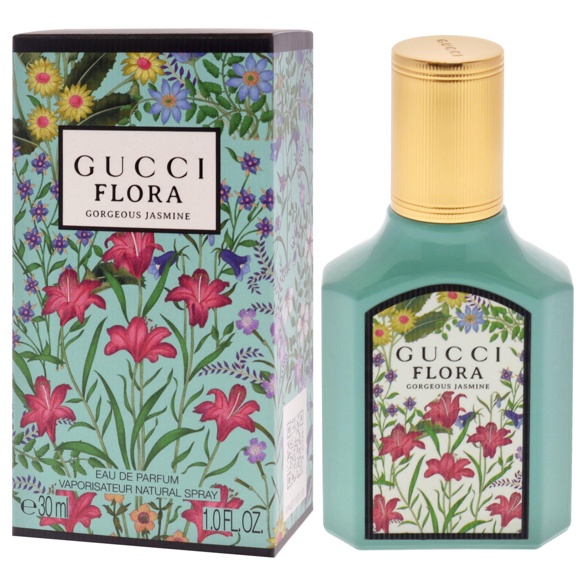 Close-up of Gucci Flora Gorgeous Jasmine bottle