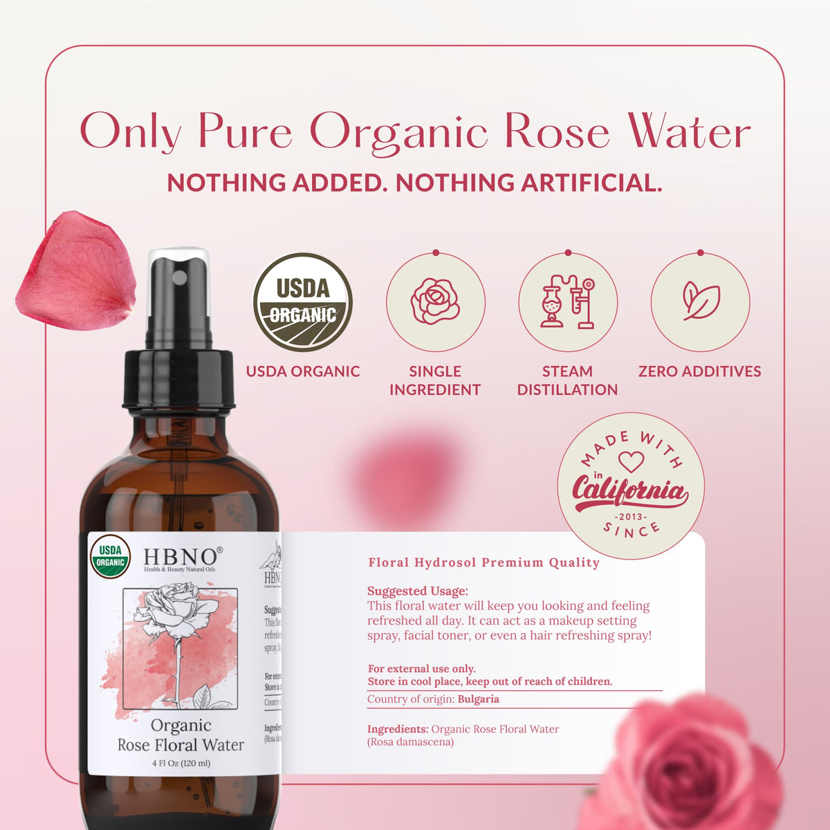 Close-up of HBNO Organic Rose Water Spray nozzle