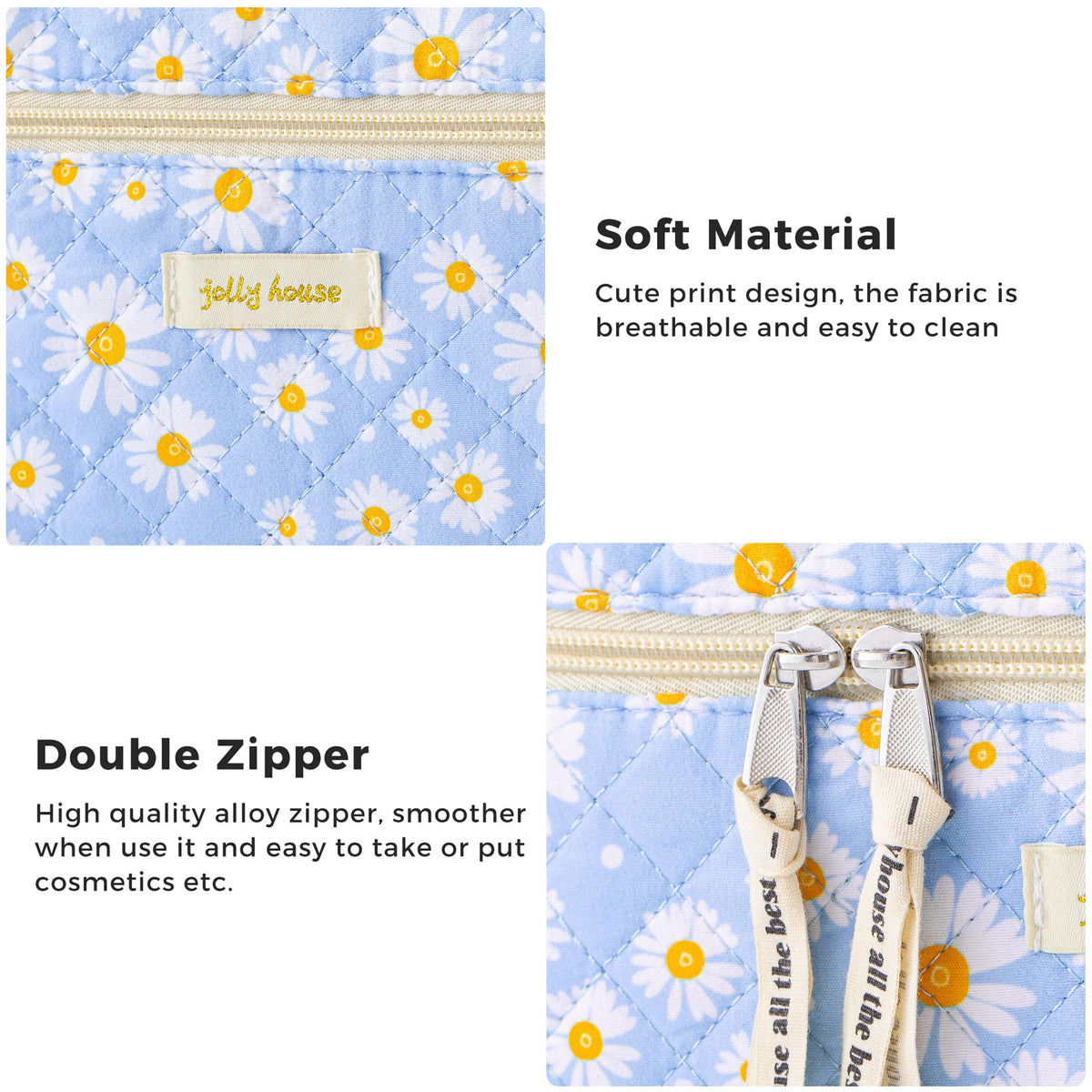 Close-up of HBselect makeup bag cotton material