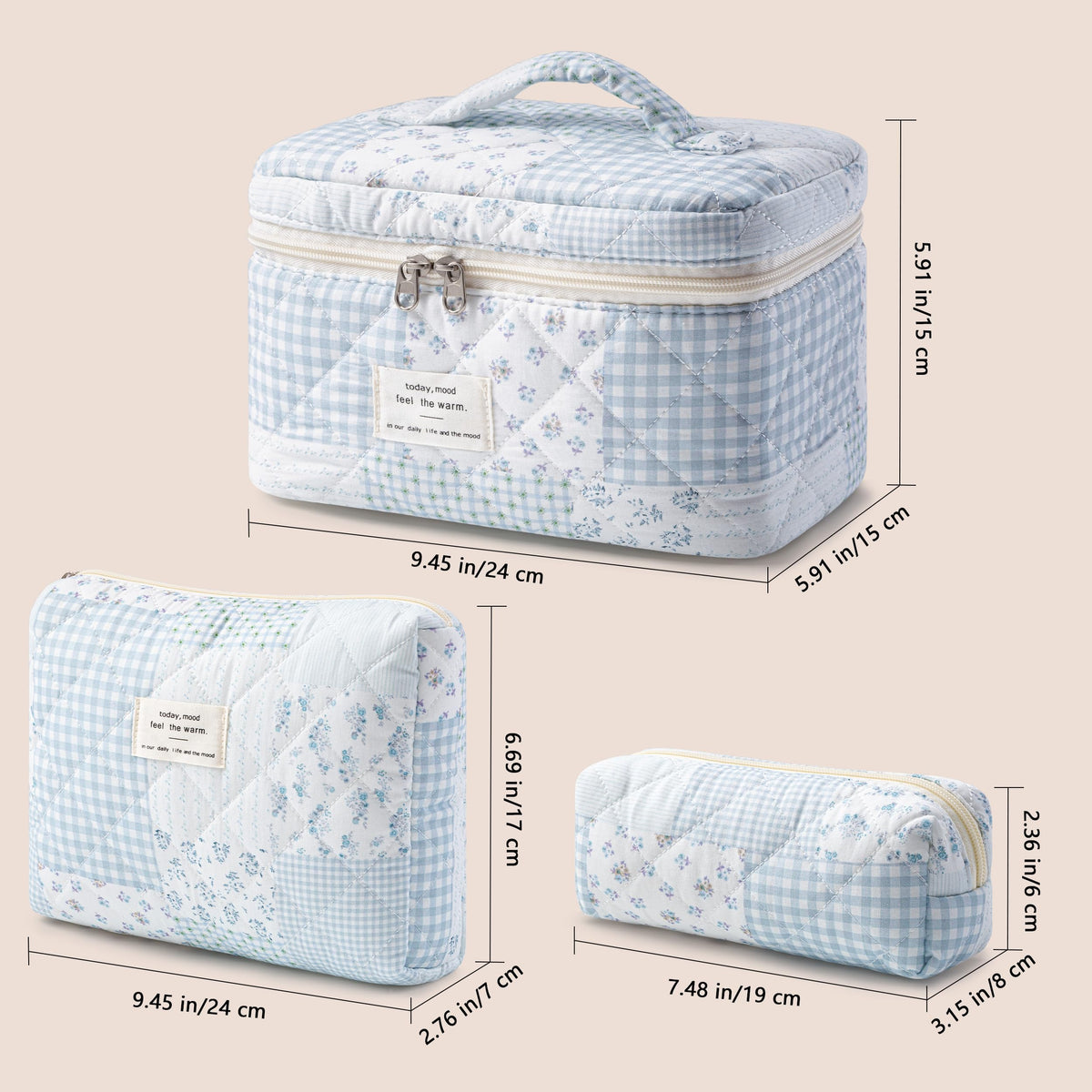 Close-up of HBselect Quilted Makeup Bag zipper detail