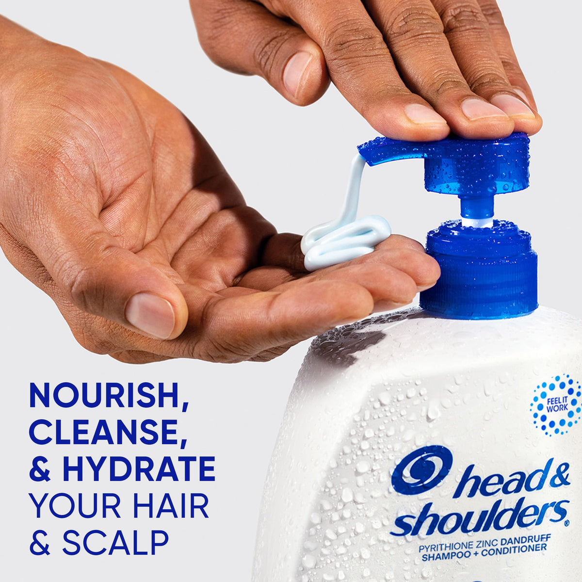 Close-up of Head & Shoulders 2-in-1 shampoo and conditioner bottle labels