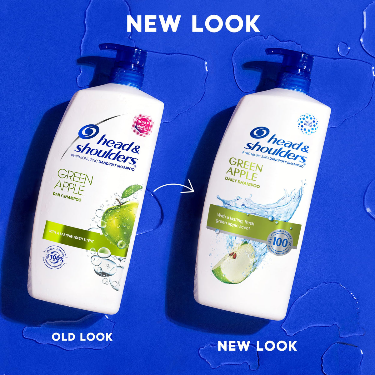 Close-up of Head & Shoulders Green Apple Shampoo bottle with label