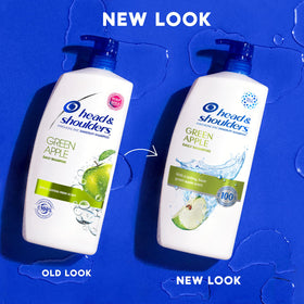 Close-up of Head & Shoulders Green Apple Shampoo bottle with label