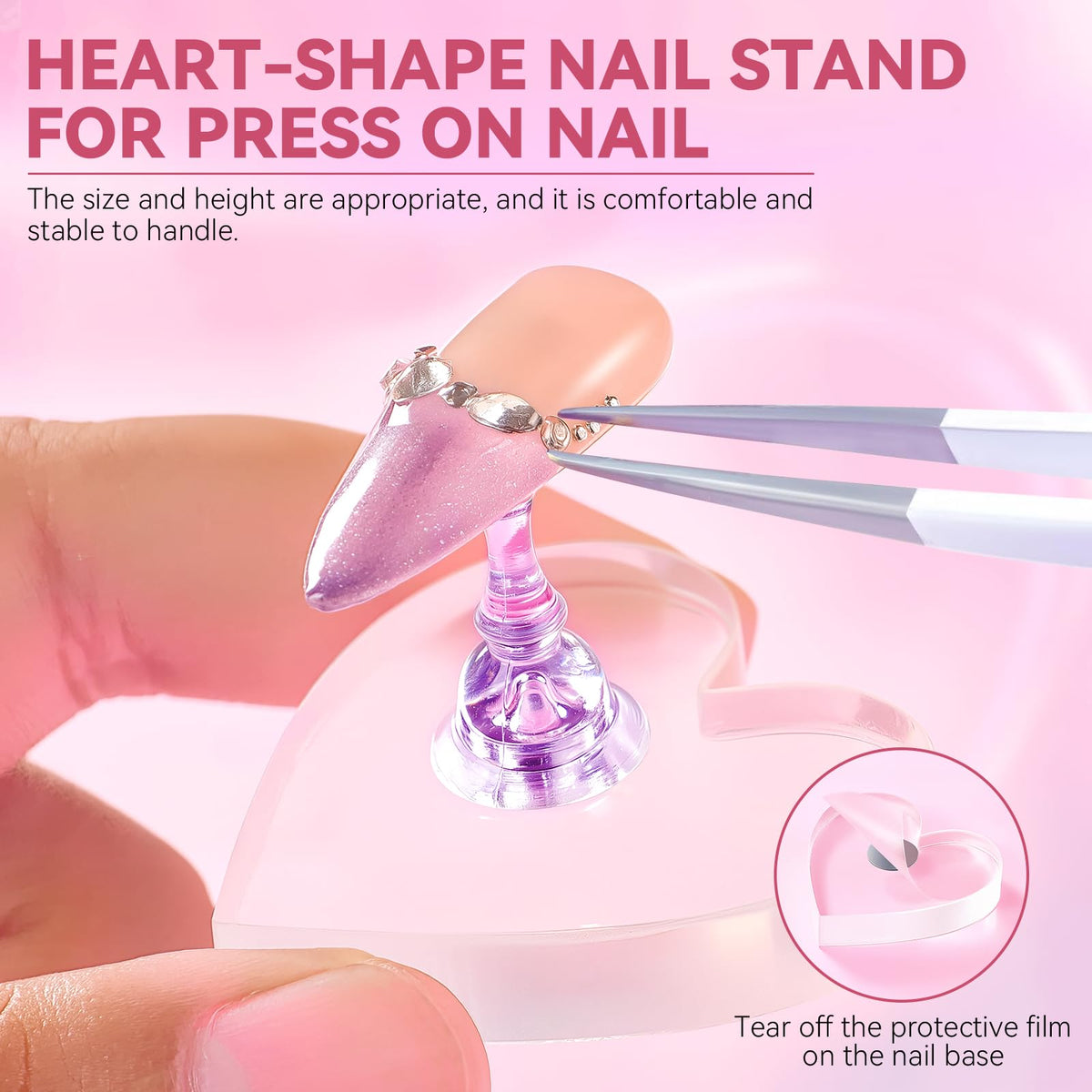 Close-up of heart-shaped acrylic nail holder from ESUOHYM