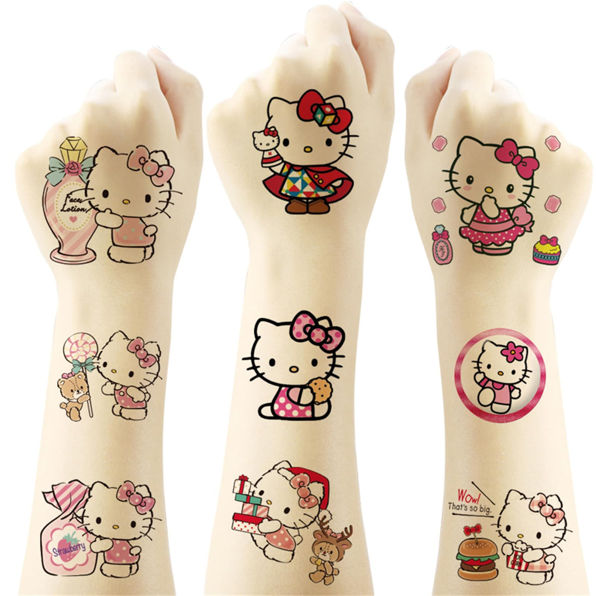Close-up of Hello Kitty tattoo designs on paper