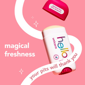 close-up of hello Unicorn Deodorant stick showing application