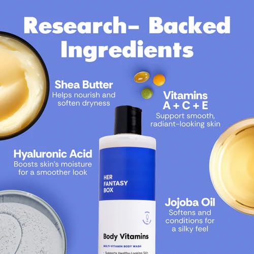 Close-up of Her Fantasy Box Body Wash label and ingredients
