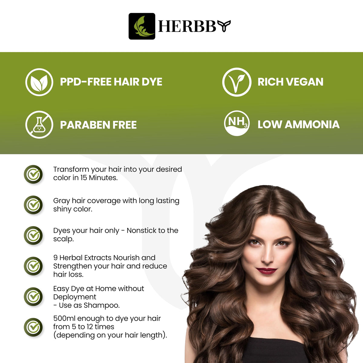 Close-up of HERBBY Hair Color Shampoo Dark Brown bottle