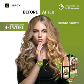 Close-up of HERBBY Hair Color Shampoo showing herbal extracts