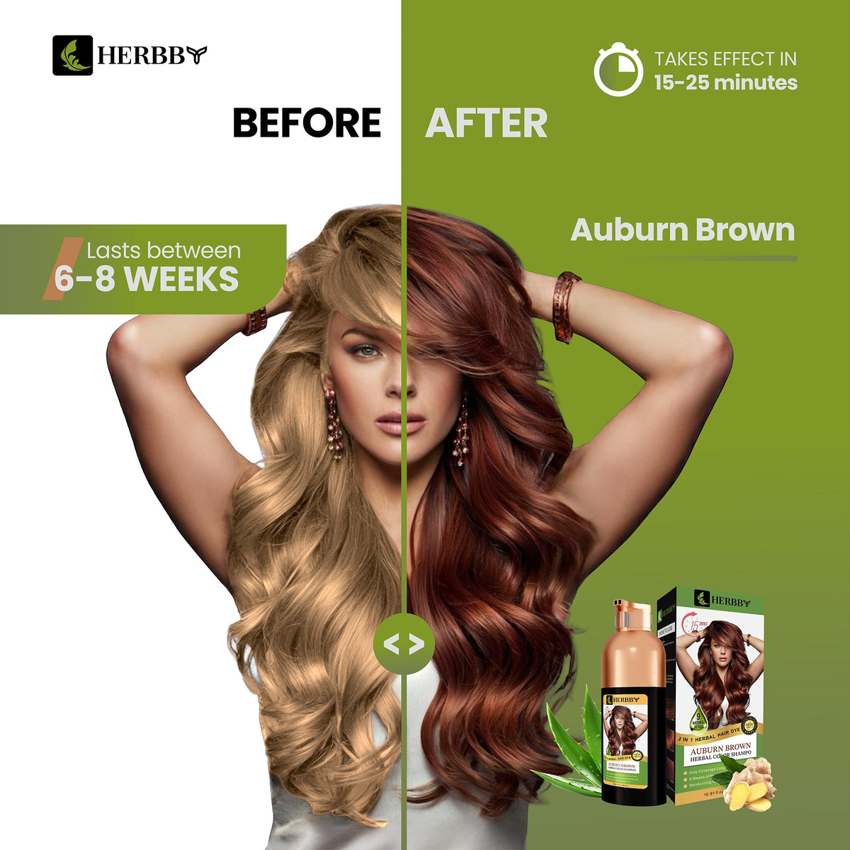 Close-up of HERBBY Hair Color Shampoo with herbal extracts