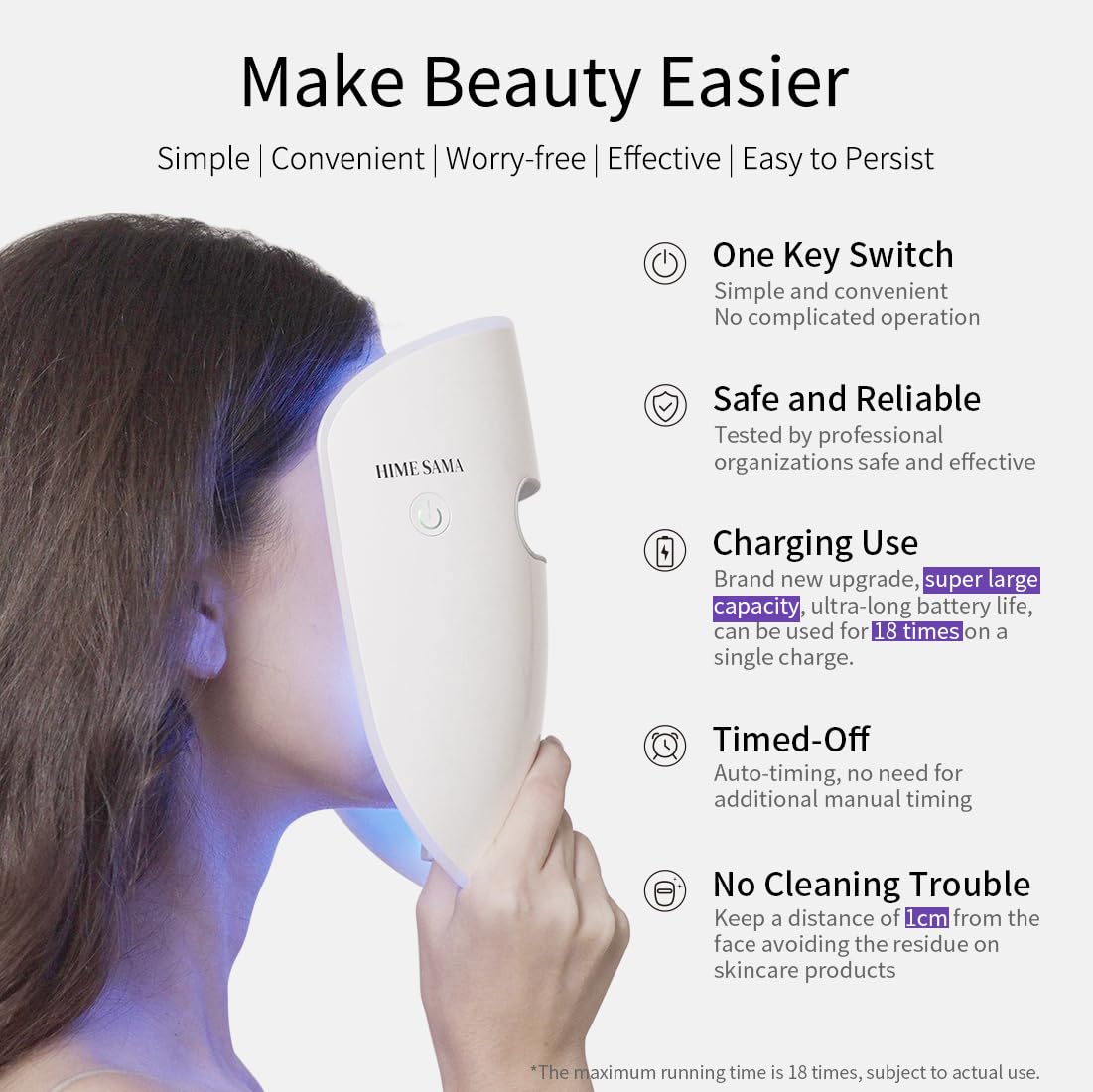 Close-up of HIME SAMA LED Face Mask control panel
