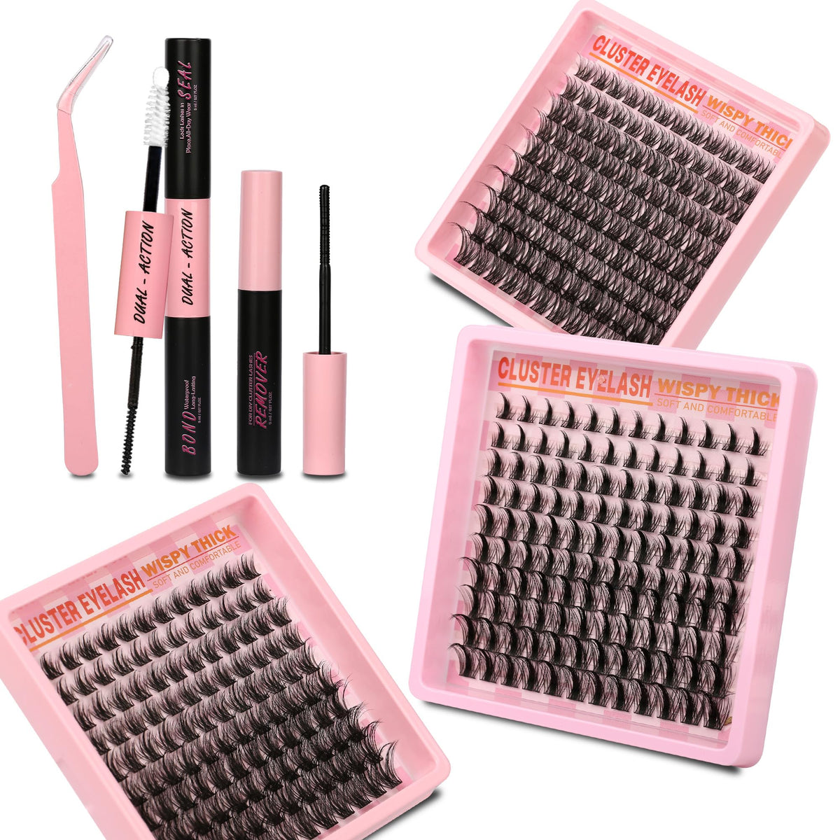 Close-up of Himirell lash clusters in various lengths