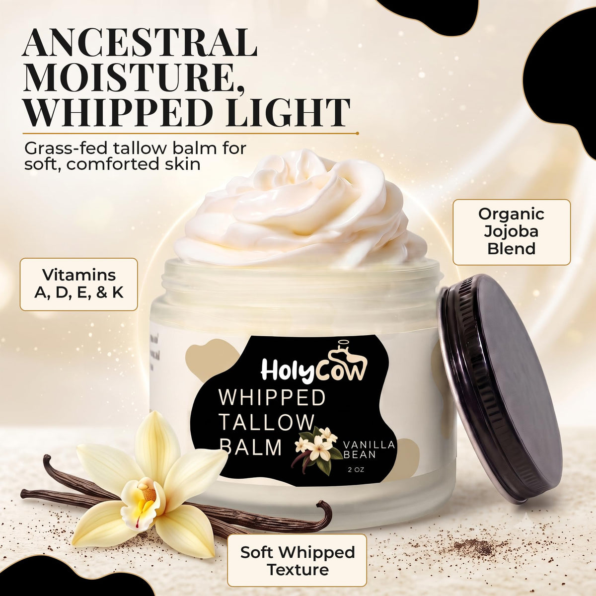 Close-up of HolyCow Beef Tallow Body Butter whipped texture