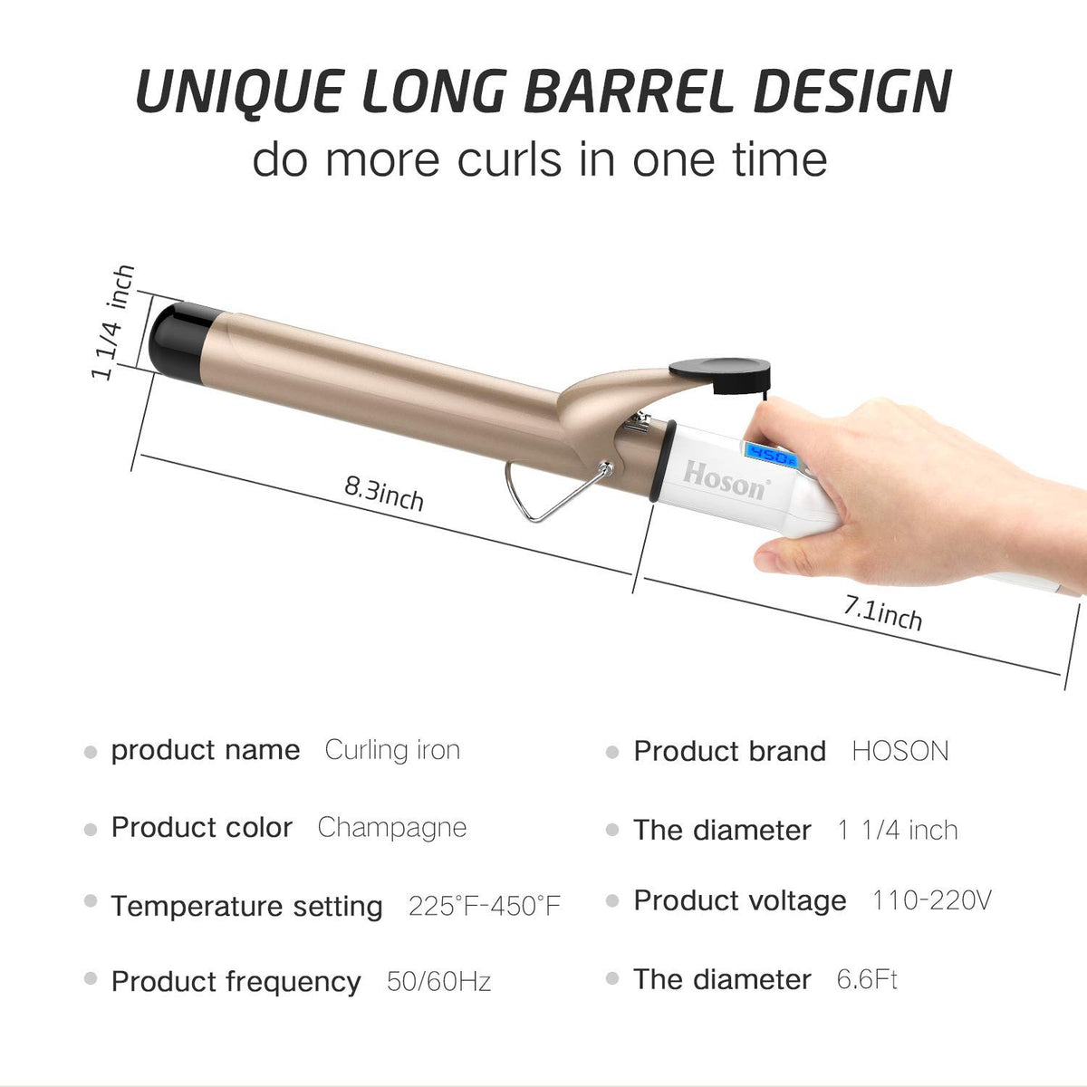 Close-up of Hoson Curling Iron ceramic barrel