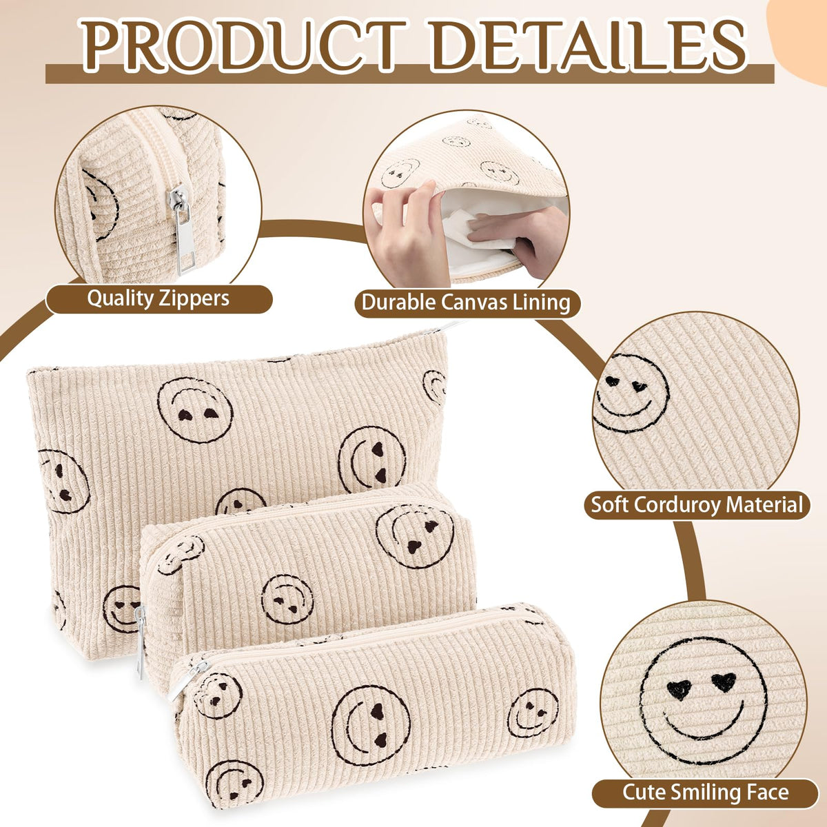 Close-up of Huhumy Corduroy Makeup Bag material and texture