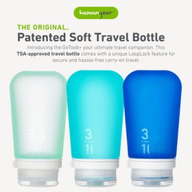 Close-up of humangear GoToob+ bottle showing LoopLock lid