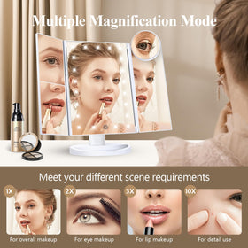 Close-up of HUONUL Trifold Makeup Mirror showing 10X magnification