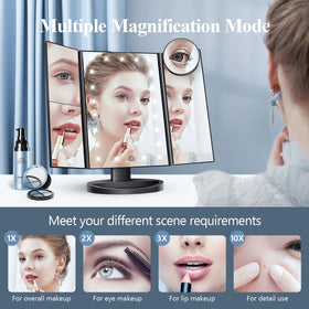 Close-up of HUONUL Trifold Makeup Mirror showing 10X magnification