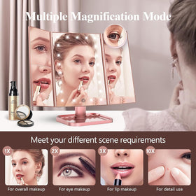 Close-up of HUONUL Trifold Makeup Mirror showing magnification options