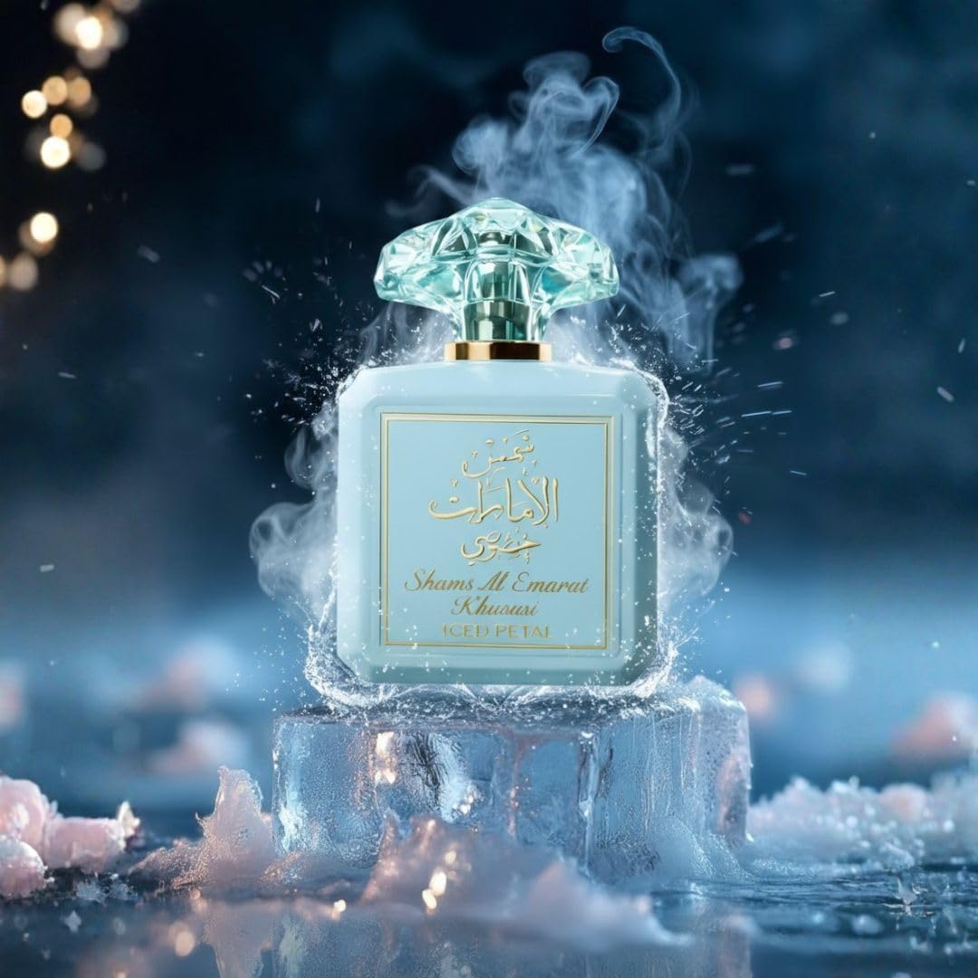 Close-up of Iced Petal Eau de Parfum bottle with ginger and lavender notes
