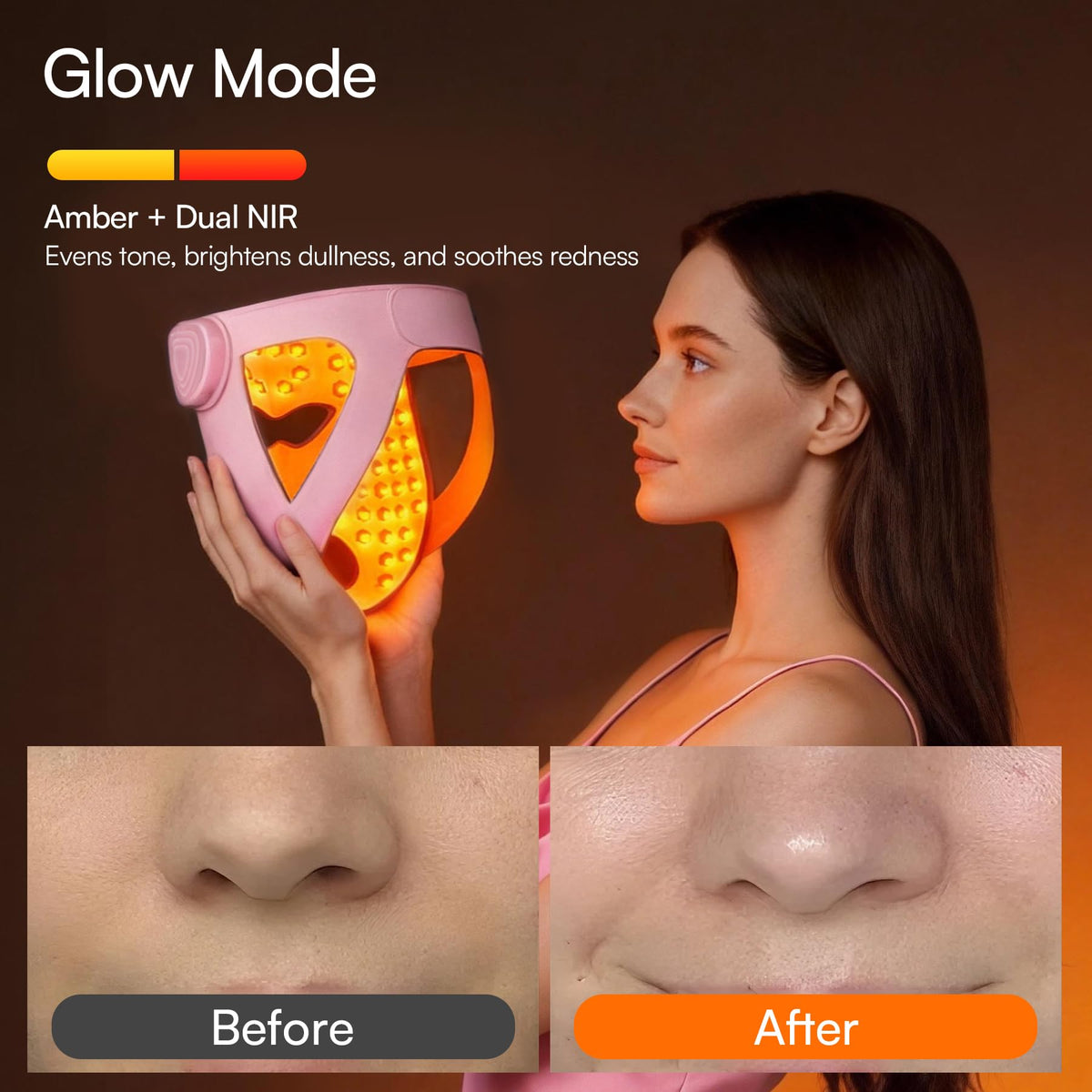 Close-up of INIA GLOW 4D Mask LED lights