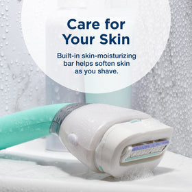 Close-up of INTUITION razor blade cartridge with aloe