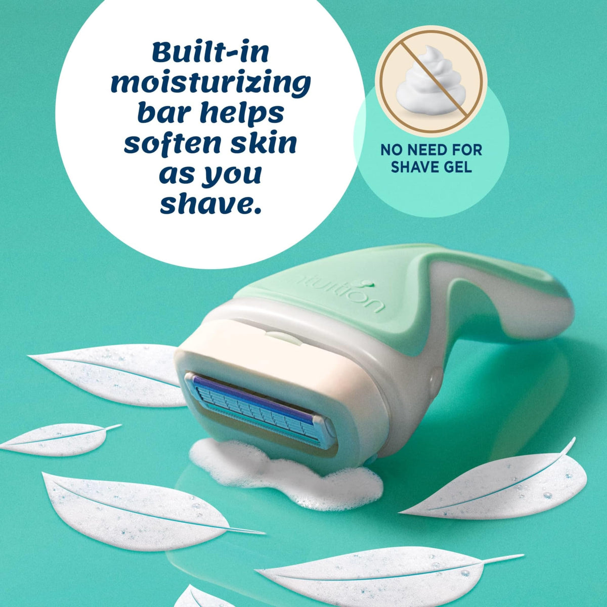 Close-up of INTUITION razor blades with skin conditioning solid