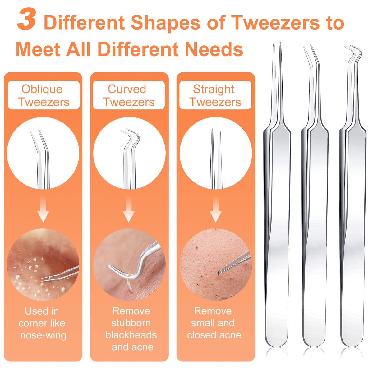 Close-up of IUMAKEVP blackhead extractor tools in silver finish