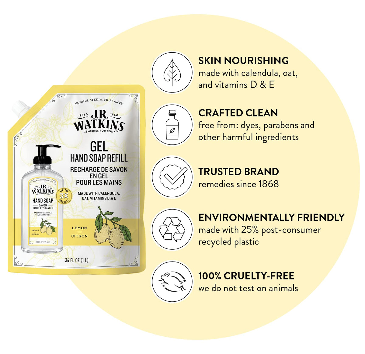 Close-up of J.R. Watkins Gel Hand Soap refill pouch spout