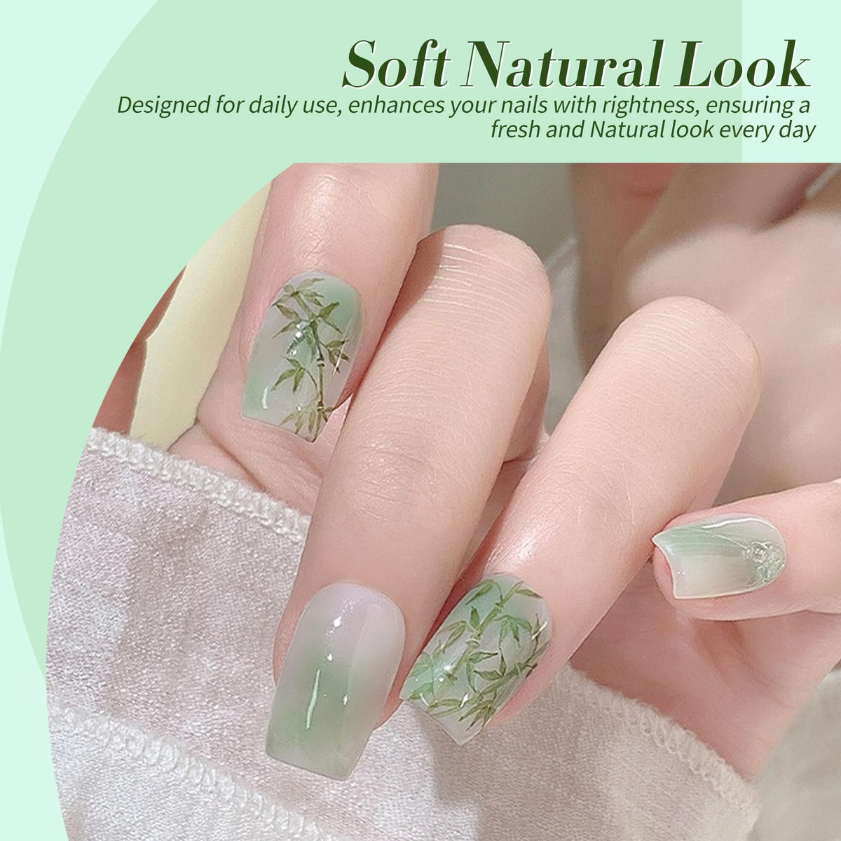 Close-up of jelly green gel polish with shimmer
