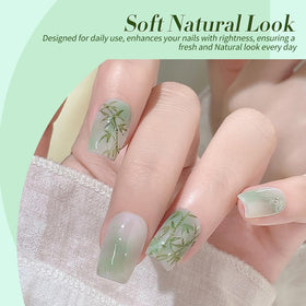 Close-up of jelly green gel polish with shimmer